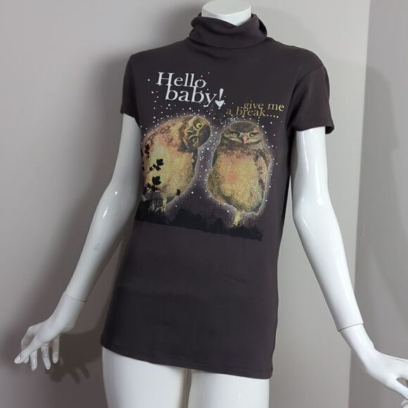 Zara Y2K stretch turtleneck T-shirt rhinestone size m - Picture 6 of 6